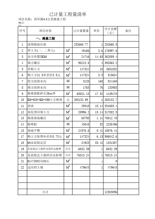 已计量工程清单-业主