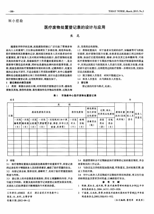 医疗废物处置登记表的设计与应用