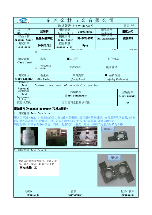 人工汗测试报告