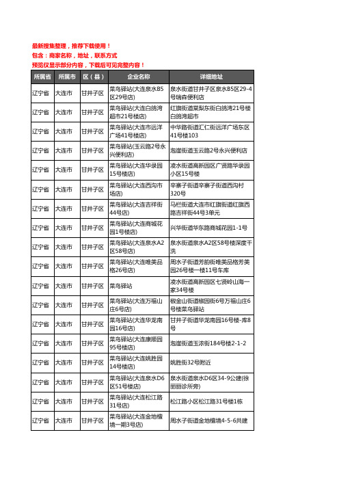 新版辽宁省大连市甘井子区菜鸟驿站企业公司商家户名录单联系方式地址大全400家