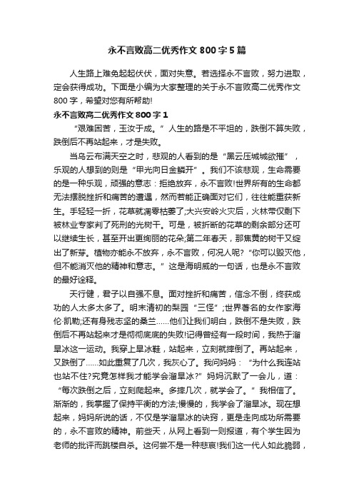 永不言败高二优秀作文800字5篇