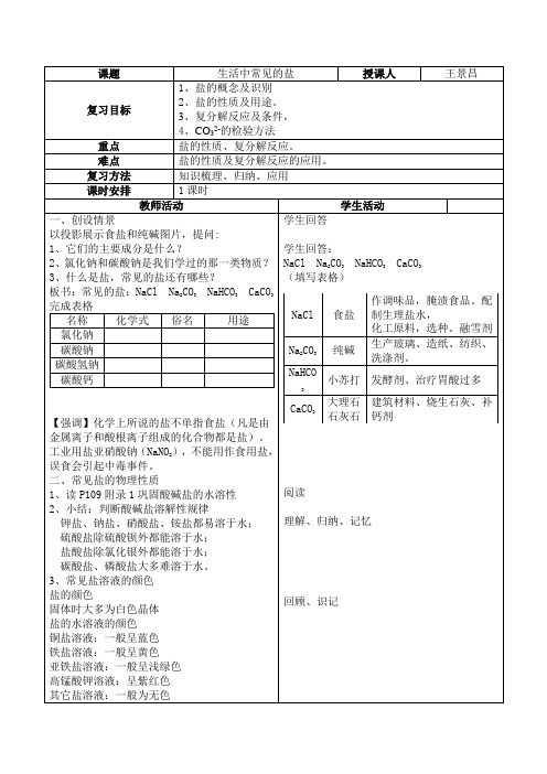 《生活中常见的盐》教案