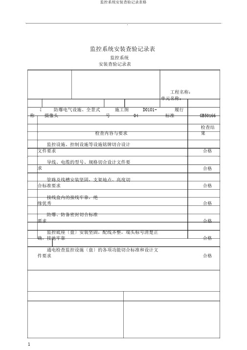 监控系统安装检验记录表格