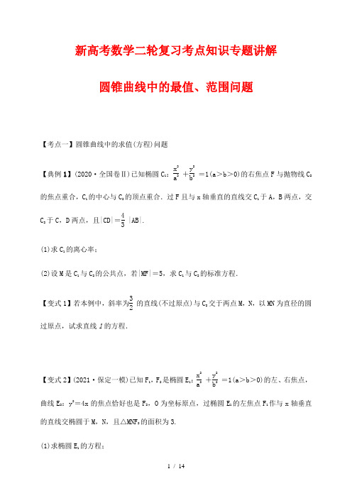 新高考数学二轮复习考点知识专题讲解13---圆锥曲线中的最值、范围问题