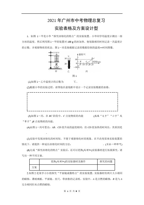 2021年广州市中考物理总复习:实验表格及方案设计型(附答案)