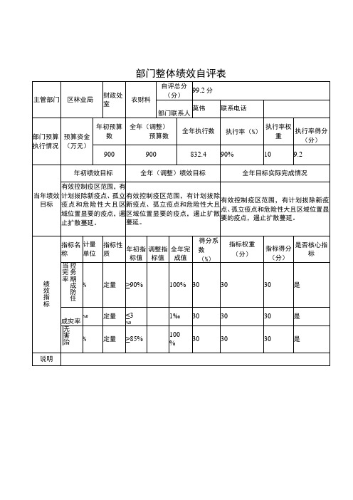 部门整体绩效自评表