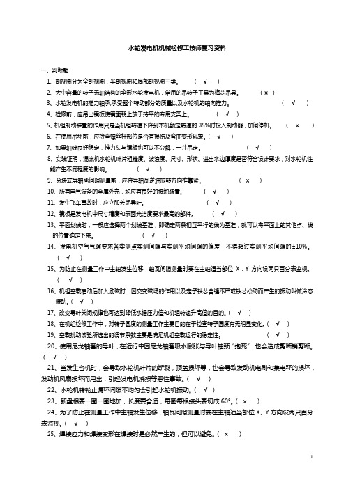 水轮发电机机械检修工技师