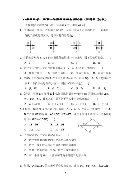 八年级数学上册第一学期期末综合测试卷(沪科版 24秋)