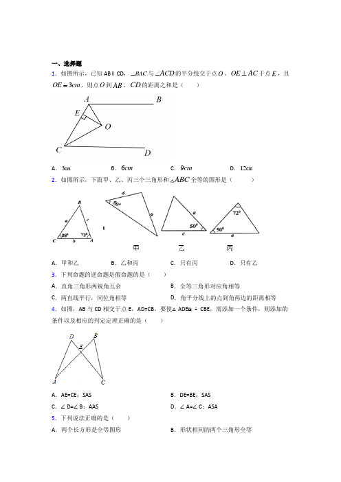 八年级数学上册第十二章【全等三角形】测试卷(含答案)