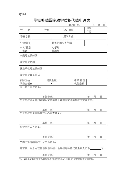 基层就业学费补偿和国家助学贷款代偿申请表