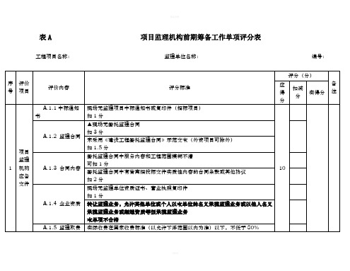 江苏省项目监理机构工作评价标准检查附表