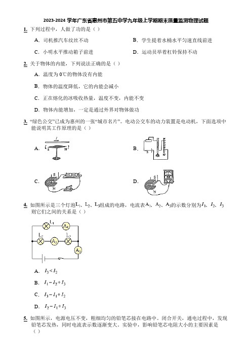 2023-2024学年广东省惠州市第五中学九年级上学期期末质量监测物理试题