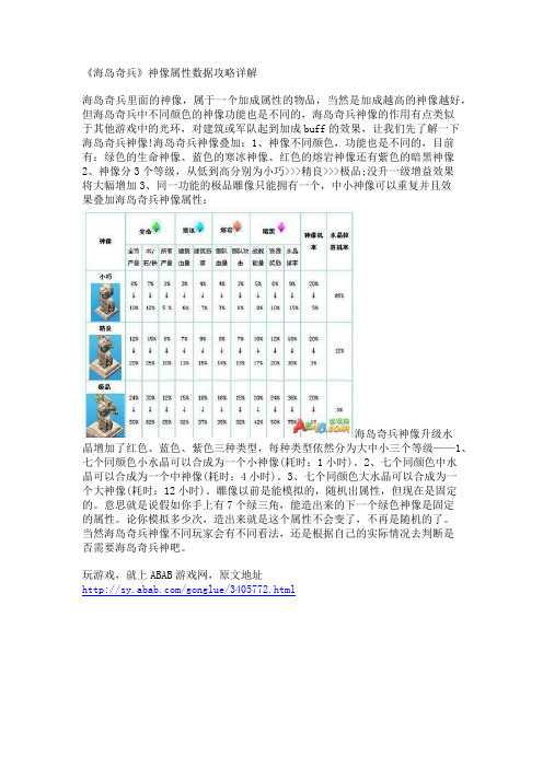 《海岛奇兵》神像属性数据攻略详解