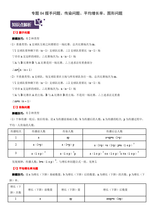 专题04一元二次方程握手问题、传染问题、平均增长率、图形问题(解析版)