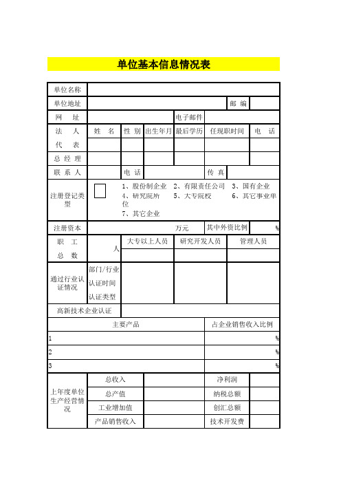 单位基本信息情况表(标准版)