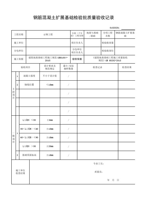 钢筋混凝土扩展基础检验批质量验收记录