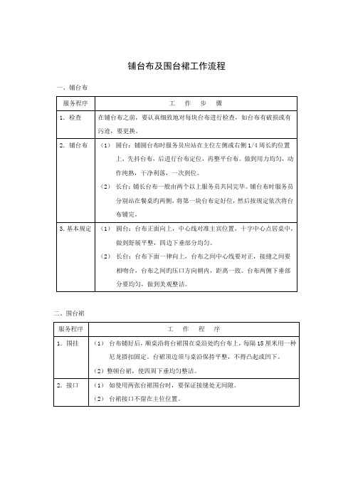 铺台布及围台裙工作标准流程