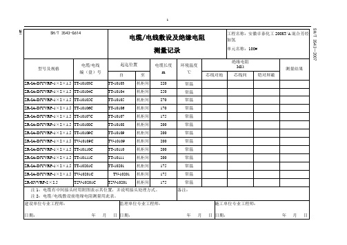 电缆电线敷设及绝缘电阻测量记录