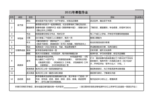 2021暑假作息时间表、每日打卡记录、暑假作业