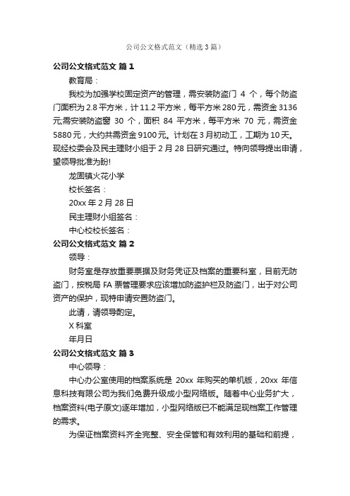 公司公文格式范文（精选3篇）