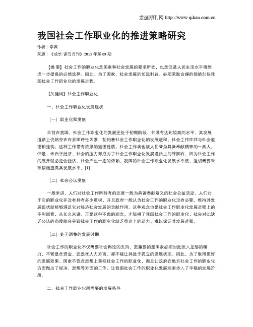 我国社会工作职业化的推进策略研究