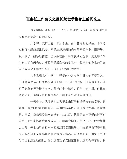 班主任工作范文善于发现学生身上的闪光点