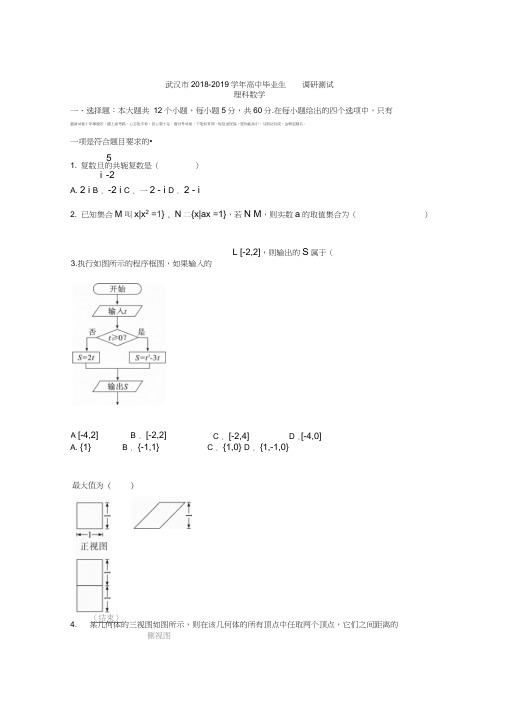 湖北省武汉市2018-2019学年高三四月调研测试数学理试题