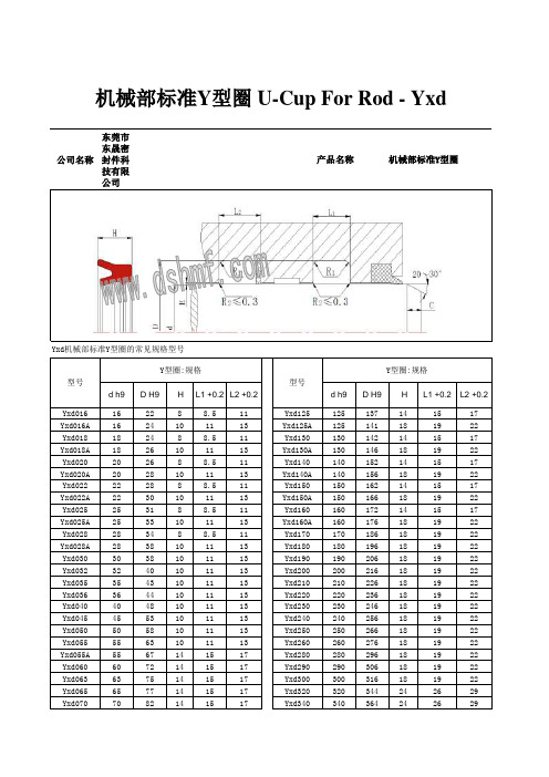 Yxd机械部标准Y型圈的常见规格型号