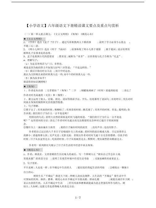 【小学语文】六年级语文下册精读课文要点及重点句赏析.doc