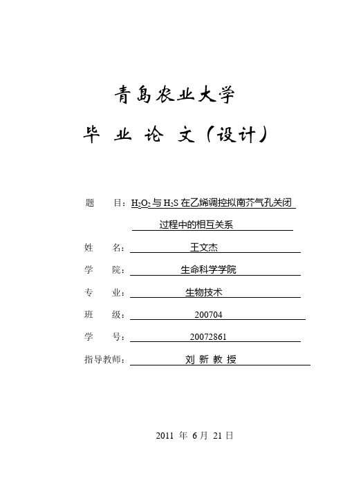 过氧化氢与硫化氢在乙烯调控拟南芥气孔关闭过程中的相互关系