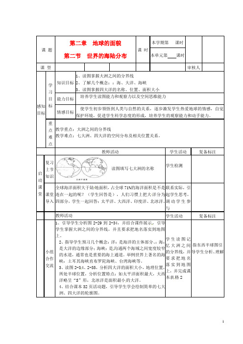 山东省滨州市邹平实验中学七年级地理上册《世界的海陆