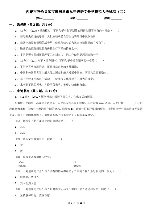 内蒙古呼伦贝尔市满洲里市九年级语文升学模拟大考试卷(二)