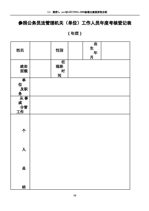 公务员年度考核登记表(样表)