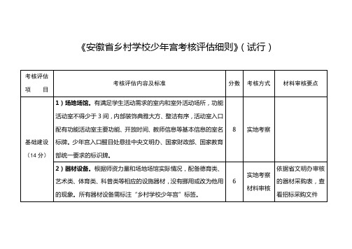 《安徽省乡村学校少年宫考核评估细则》(试行)