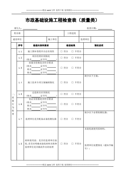 市政基础设施工程检查表(质量类)