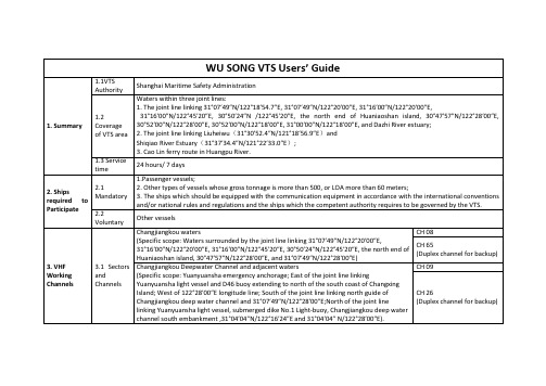 《上海海事局吴淞VTS用户指南》和《上海海事局洋山VTS用户指南》(英文版供参考)