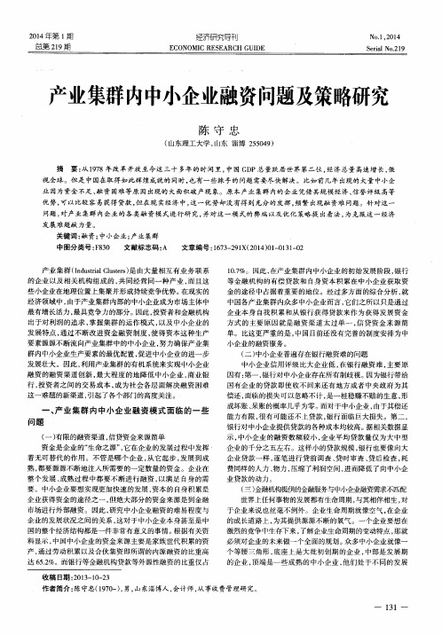 产业集群内中小企业融资问题及策略研究