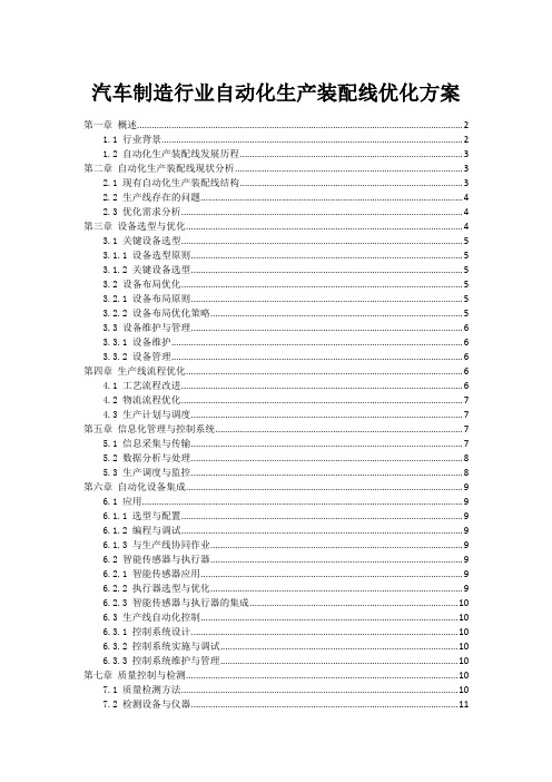 汽车制造行业自动化生产装配线优化方案