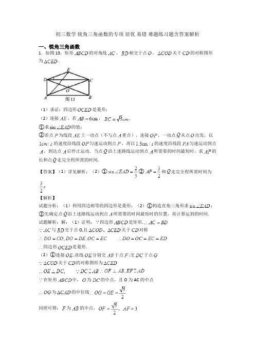 初三数学 锐角三角函数的专项 培优 易错 难题练习题含答案解析