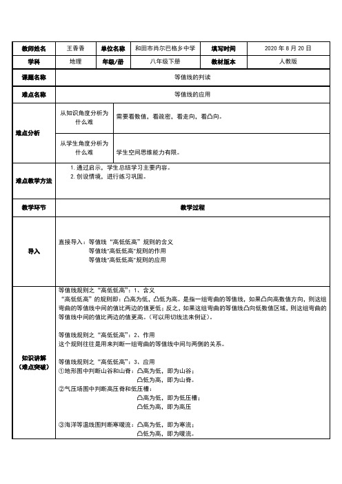 等值线的判定 初中八年级地理下册教案教学设计教学反思 人教版