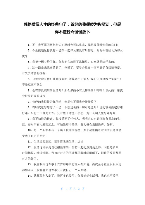 感悟爱情人生的经典句子：曾经的我很傻为你所动，但是你不懂我会慢慢放下