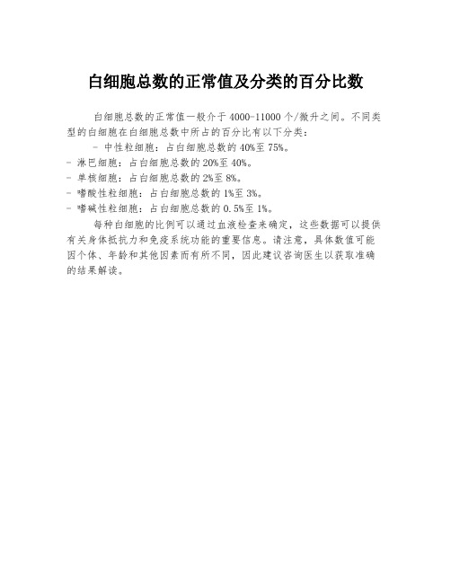 白细胞总数的正常值及分类的百分比数