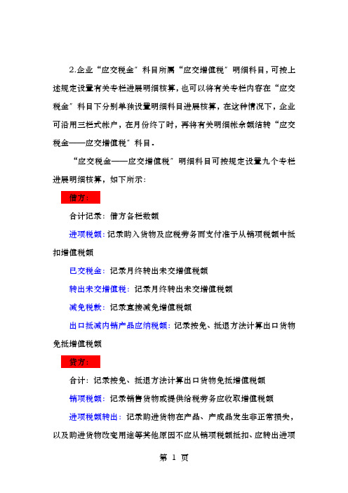 增值税明细科目设置及会计处理+