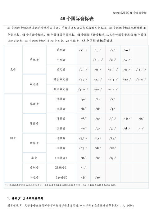 (word完整版)48个发音音标