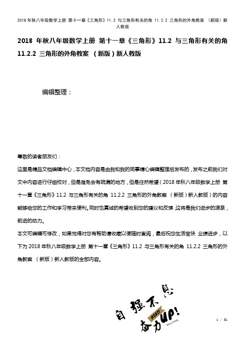 八年级数学上册第十一章《三角形》11.2与三角形有关的角11.2.2三角形的外角教案新人教版(20