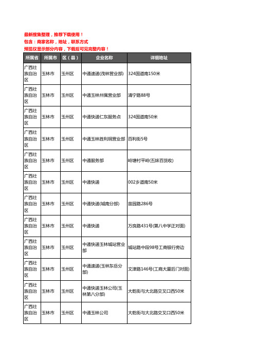 新版广西壮族自治区玉林市玉州区中通快递企业公司商家户名录单联系方式地址大全26家