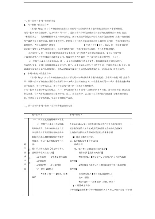 同一控制与非同一控制合并报表的差异