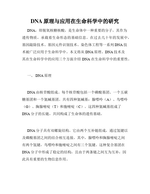 DNA原理与应用在生命科学中的研究