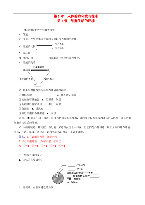 高中生物 1.1细胞生活的环境练习 新人教版必修3