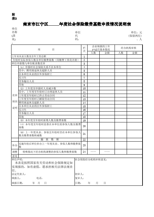 (附表3)南京市江宁区2016年度社会保险缴费基数申报情况说明表-网上申报自审打印